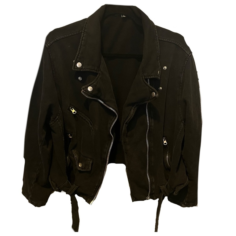Fate Soft Black Denim Moto Jacket